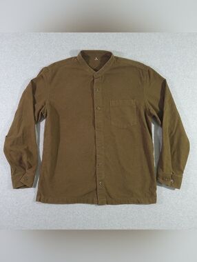 MUJI Men's Band Collar Cotton Button-Up Shirt Size Medium Long Sleeve Pocket